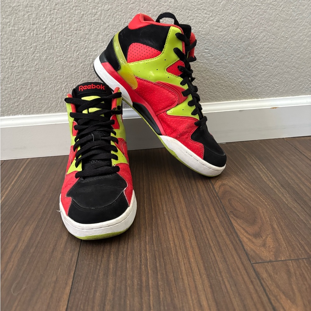 Reebok High-Top Sneakers in Neon Red, Lime, and Black